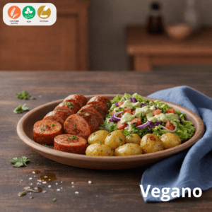 1 Chorizo vegano con papas asadas y ensalada