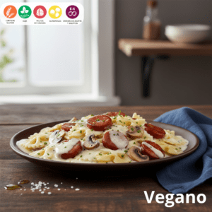 11 Farfalle con champiñones y chorizo vegano