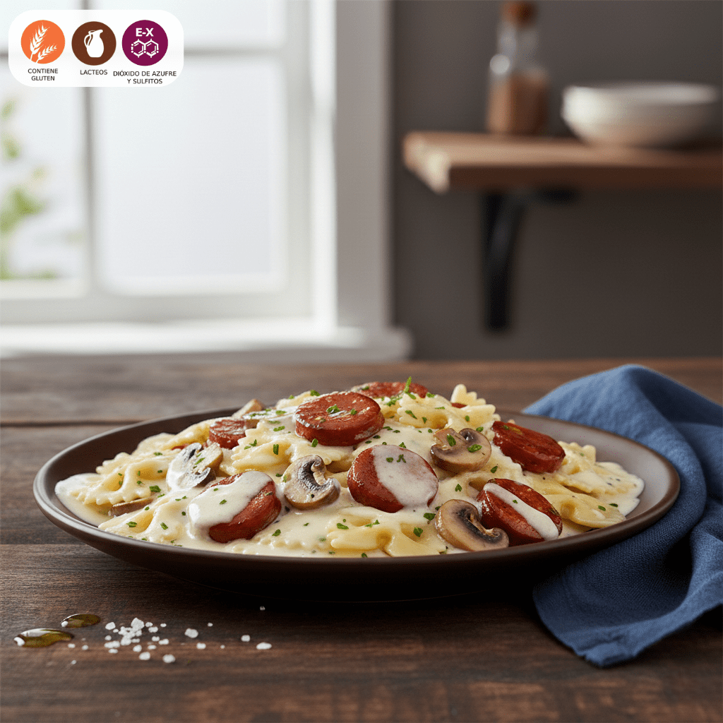 12 Farfalle con champiñones y chorizo