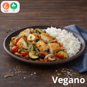 14 Filetes de pescado vegano con vegetales y arroz