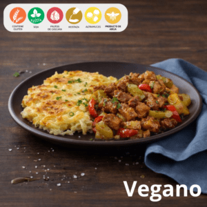 18 Chicharrón vegano con alcachofas y papas gratinadas