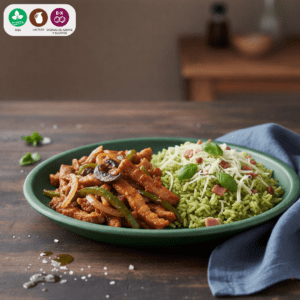 7 Cerdo con arroz de albahaca y tocineta